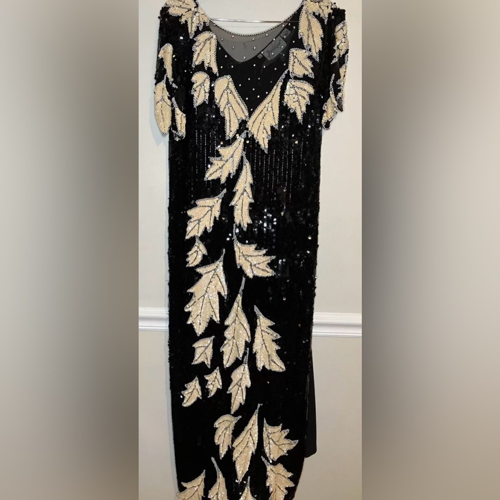 Vintage Dominique Evening Gown Woman’s Black Sequin Dress 1960s Size Large